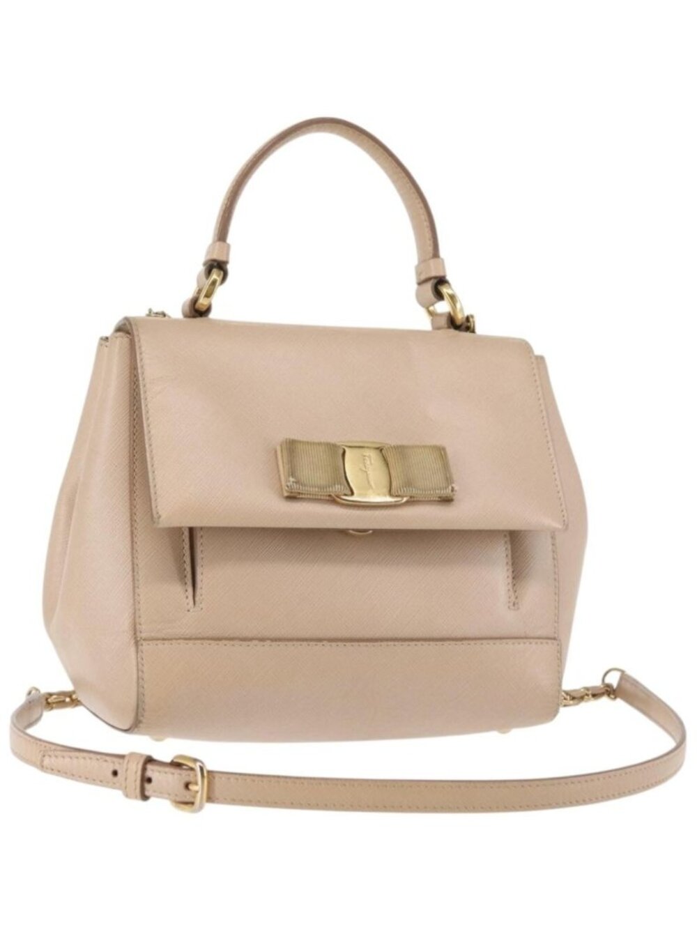Salvatore Ferragamo Chain Vala Shoulder Bag Leather 2way Pink Gold